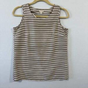 J. Crew Tulip Back Cropped Tank Tan and White Striped Lightweight Size 0